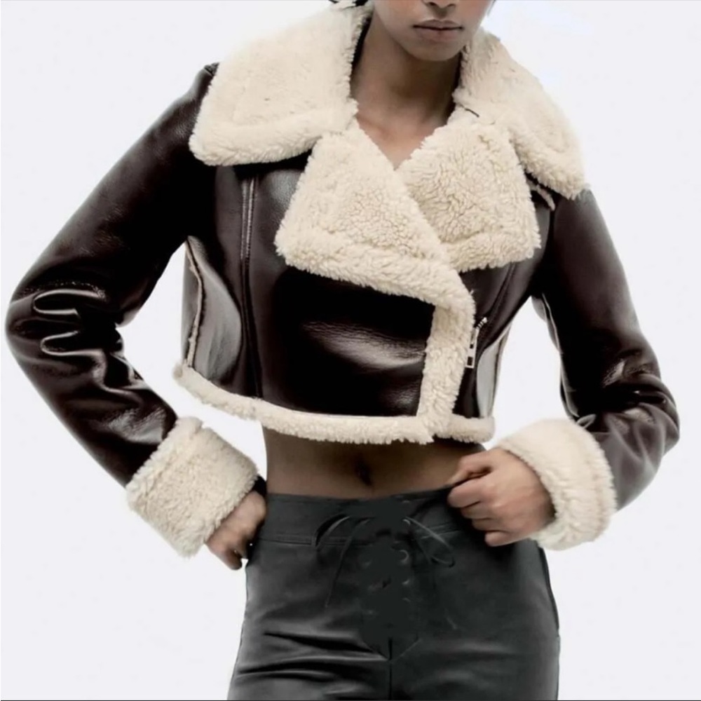 Zara dark chocolate double faced cropped jacket